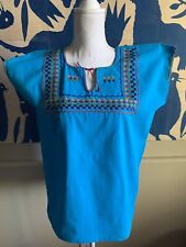 Blusa Maya Mexicana Top Bordada Chiapas Azul Turquesa Huipil M, usado segunda mano  Embacar hacia Mexico