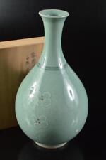 Used, W9391H4: Korean Goryeo celadon Flower FLOWER VASE Ikebana, auto w/signed box for sale  Shipping to Canada