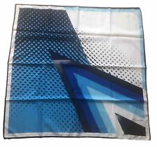 LEONARDI Stunning Silky Scarf Blue Navy & White Geometric Print Square 30” VGC for sale  Shipping to South Africa