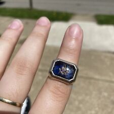 Vintage Antique? 10K Gold Filled Blue Gemstone Masons Ring for sale  Canton