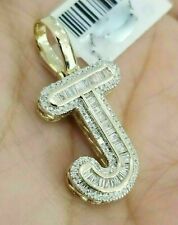 14K Yellow Gold Over Baguette Diamonds Initial Alphabet Letter J Pendant Charm for sale  Shipping to South Africa