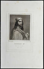 1855 - Retrato de Dagoberto I rey de Francia - Grabado antiguo - Merovingio segunda mano  Embacar hacia Argentina