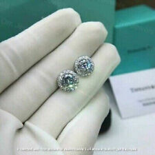 2.20Ct Lab Created Diamond Halo Stud Earrings Screw Back 18K White Gold Finish, used for sale  Shipping to South Africa
