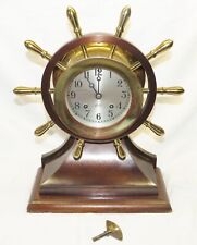 Vintage Chelsea Ships Bell Brass Nautical Clock Ship Steering Wheel Mantle w/Key for sale  Shipping to Canada