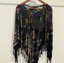 Used, 💜Vintage Gypsy Purple Velvet Burnout, Beaded Florals & Tassels Poncho OSFM💜 for sale  Shipping to South Africa