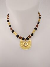 Used, Vintage Necklace Signed Inca Bright Gold Tone With Black And Brown Beads for sale  Shipping to South Africa