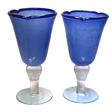 Lindos copos de vinho água azul cobalto 10 oz conjunto de vidro arte bolha soprado à mão 2 A comprar usado  Enviando para Brazil