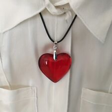 Usado, Collar Corazón Rojo Gran Vidrio Rojo Corazón Colgante Cuero Negro Cuerda Cuello Joyería segunda mano  Embacar hacia Mexico