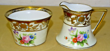 NORITAKE SUGAR BOWL & MILK JUG RED GOLD FLORAL ART DECO  TEA SET DINNER SERVICE, used for sale  Shipping to South Africa