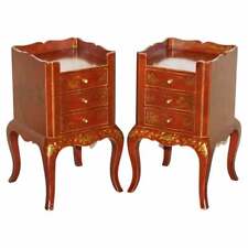 Used, PAIR OF CHINESE CHINOISERIE RED LACQUER THREE DRAWER BEDSIDE / SIDE LAMP TABLES for sale  Shipping to South Africa