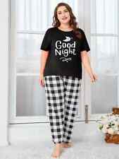 PYJAMA SET PLUS  22 24 26 28 BLACK SLOGAN PLAID PANTS STRETCH LOUNGEWEAR COMFORT for sale  Shipping to South Africa