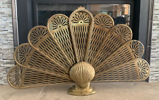 Vintage Brass Ornate Folding Fireplace Screen Guard Clam Shell Fan Peacock AS IS for sale  Logan