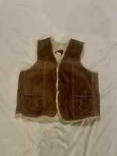 Vintage Suede Leather Vest Shearling Sherpa Lined Brown Genuine Leather, used for sale  Shipping to South Africa