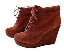Topshop Brown Suede Wedge Platform Ankle Boots Size 7 Retro 70s for sale  Shipping to South Africa