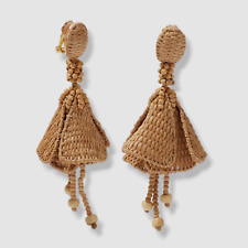 $220 Oscar De La Renta Women's Brown Straw Impatiens Clip Earrings for sale  Shipping to South Africa