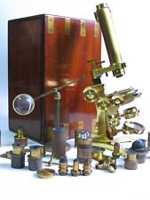 Antiguo microscopio binocular de latón Ross. Nº432. Estuche de caoba encuadernado en latón. segunda mano  Embacar hacia Argentina