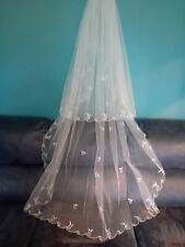 Wedding veil ivory 2 tier floor length veil & combslide embroidered edge v213 for sale  Shipping to South Africa