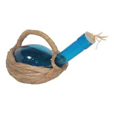 Vintage Blue Glass Wine Bottle In Wicker Basket for sale  Shipping to South Africa