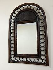 VTG 1980’s MCM Dark Stained Bamboo Rattan Boho Tiki Scandi Arch Mirror 21.5”x14” for sale  Shipping to South Africa