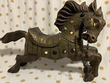 Antique Wood Carved GLASS EYE Carousel Horse Pony Stamped Metal Trim HAUNTING  for sale  Shipping to Canada