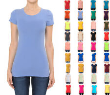 Camiseta feminina básica de algodão premium gola redonda manga curta sólida lisa ajustada comprar usado  Enviando para Brazil