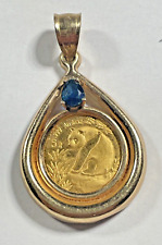 1993 Chinese Coin Panda .999 Au 1/20 OZ Gold PENDANT 14K Gold Bezel w/Sapphire, used for sale  Shipping to South Africa
