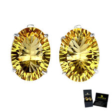 Handmade Oval Concave Cut 36 Ct Yellow Citrine 35ct 925 Sterling Silver Earrings for sale  Shipping to South Africa
