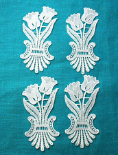 4 apliques blancos de encaje de tulipán venecia cosidos florales 4x8 ropa de costura artesanal decoración, usado segunda mano  Embacar hacia Argentina
