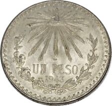 Moneda de un peso de México 1943 de plata con tapa y ray de .720 sin circular segunda mano  Embacar hacia Argentina