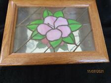  Rose Leaded Stained Glass Vanity Trinket Jewelry Box Solid Oak 8 x 11", used for sale  Shipping to South Africa