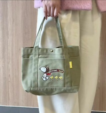 Linda bolsa Snoopy bordada verde grossa 100% lona algodão bolso alça botão comprar usado  Enviando para Brazil