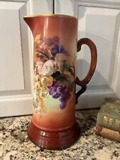 Huge 12” Limoges France Porcelain Tankard Pitcher Grapes Vines Gold Le Brun Sign, used for sale  Shipping to South Africa