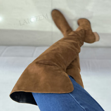 Botas femininas acima do joelho camurça sintética biqueira redonda zíper lateral coxa larga sapatos tamanho grande comprar usado  Enviando para Brazil