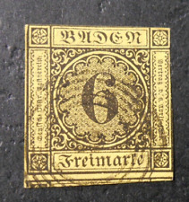 GERMANY, GERMANY, Old State 1853-58 BADEN ""DIGIT"" 6 Kr. yellow USED for sale  Shipping to South Africa