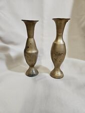 Vintage Antique Brass/Copper Fluted Vase Set Of Two - 7" for sale  Shipping to South Africa