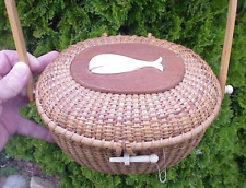 Cartera cesta de mimbre tejida estilo Nantucket hecha a mano con tapa de ballena, forrada segunda mano  Embacar hacia Argentina