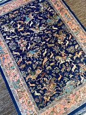SILK Hunting RUG 3x5ft Silk Carpet, 1500 Reeds, Hunting Design Persian Carpet for sale  Shipping to South Africa