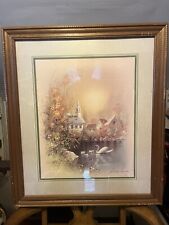 Vintage Andres Orpinas Framed & Matted Art Print Church Lake Swan Mother Babies for sale  Shipping to South Africa