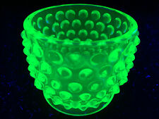 Green Vaseline glass Hobnail mustard bowl uranium toothpick candle holder yellow, used for sale  Shipping to Canada