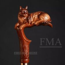 Usado, Bengala de madeira estilo gato cabo cabeça de gato bengala esculpida à mão comprar usado  Enviando para Brazil