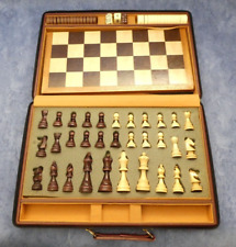 Vintage Travel Wood Chess Backgammon Set in Fitted Leather Suitcase, used for sale  Shipping to South Africa