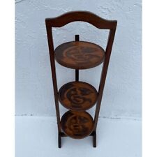 Vintage 3-Tier Solid Wood Round Carved Folding Table Pie Stand Plant Shelf 38.5" for sale  Shipping to South Africa
