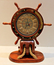Reloj de manto de rueda de barcos náuticos bloque de madera y placa de latón 13"T x 11""W segunda mano  Embacar hacia Argentina