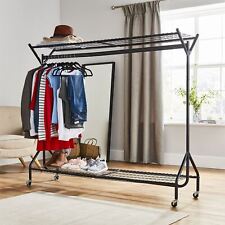 Clothing Rail Heavy Duty 6ft x 5ft Hanging Clothes Shoe Hat Rack Shelves Wheels, used for sale  Shipping to South Africa