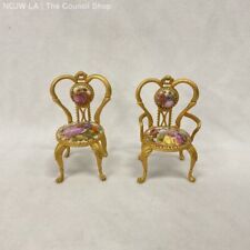 Juego de 2 sillas miniatura de porcelana esmaltada de metal dorado Limoges France Volupte, usado segunda mano  Embacar hacia Argentina