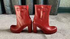 WORN ONCE RARE HUNTER RED HIGH HEEL ANKLE WELLIES RAIN BOOTS ZIP UK6/EU39 for sale  Shipping to South Africa