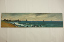 Antique Oil Painting on Wood Seascape Sea Sailboats 18"x4.5" for sale  Shipping to South Africa
