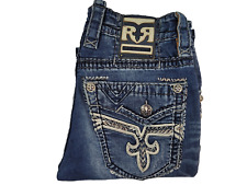 Rock Revival Jeans ""Charlot"" Bota Delgada Azul Hombre 30 x 31 Puntada Gruesa, usado segunda mano  Embacar hacia Argentina