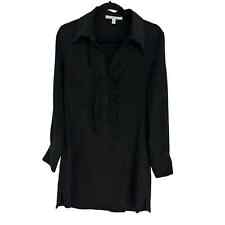 Jenny Han 100% silk shirt dress long sleeve black with ruffle detail SZ M for sale  Shipping to South Africa
