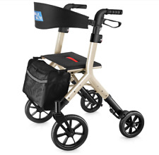 WALK MATE RollatorPro Senior Walker Aid 5'-7' Tall 10" Wheels Seat Backrest Gold for sale  Shipping to South Africa